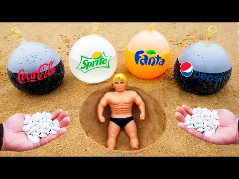 Эксперимент: Стретч Армстронг против воздушных шаров с Coca-Cola, Fanta, Pepsi, Sprite и Mentos!