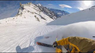 Skiing The Legendary Marbree Couloir Off The Skyway Monte Bianco, Italy, In Powder Snow