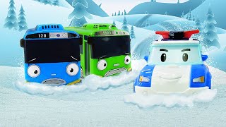 Car games for kids - Tayo toys and Robocar Poli cars in snow