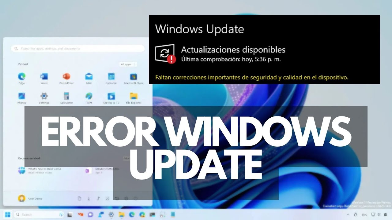 ERROR Windows Update "Faltan correcciones importantes de seguridad y