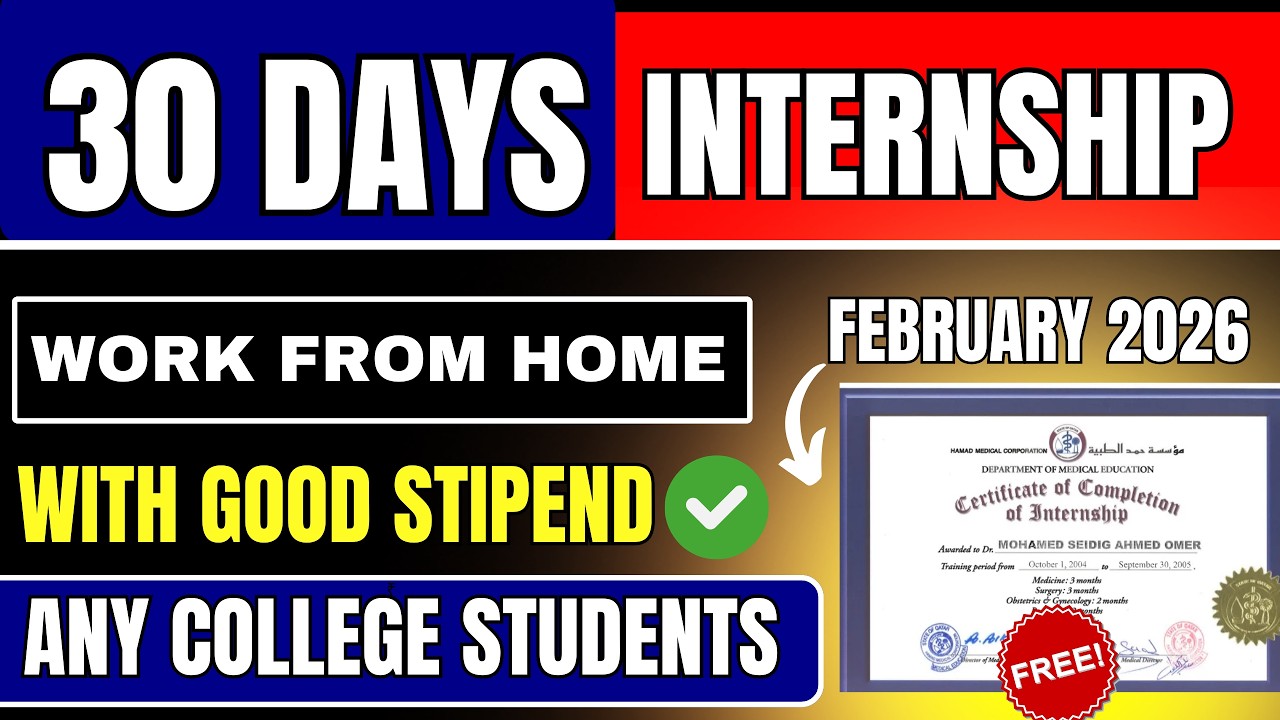 30 Days Free internship in 2026 | Work from Home | Good stipend 🔥 - YouTube