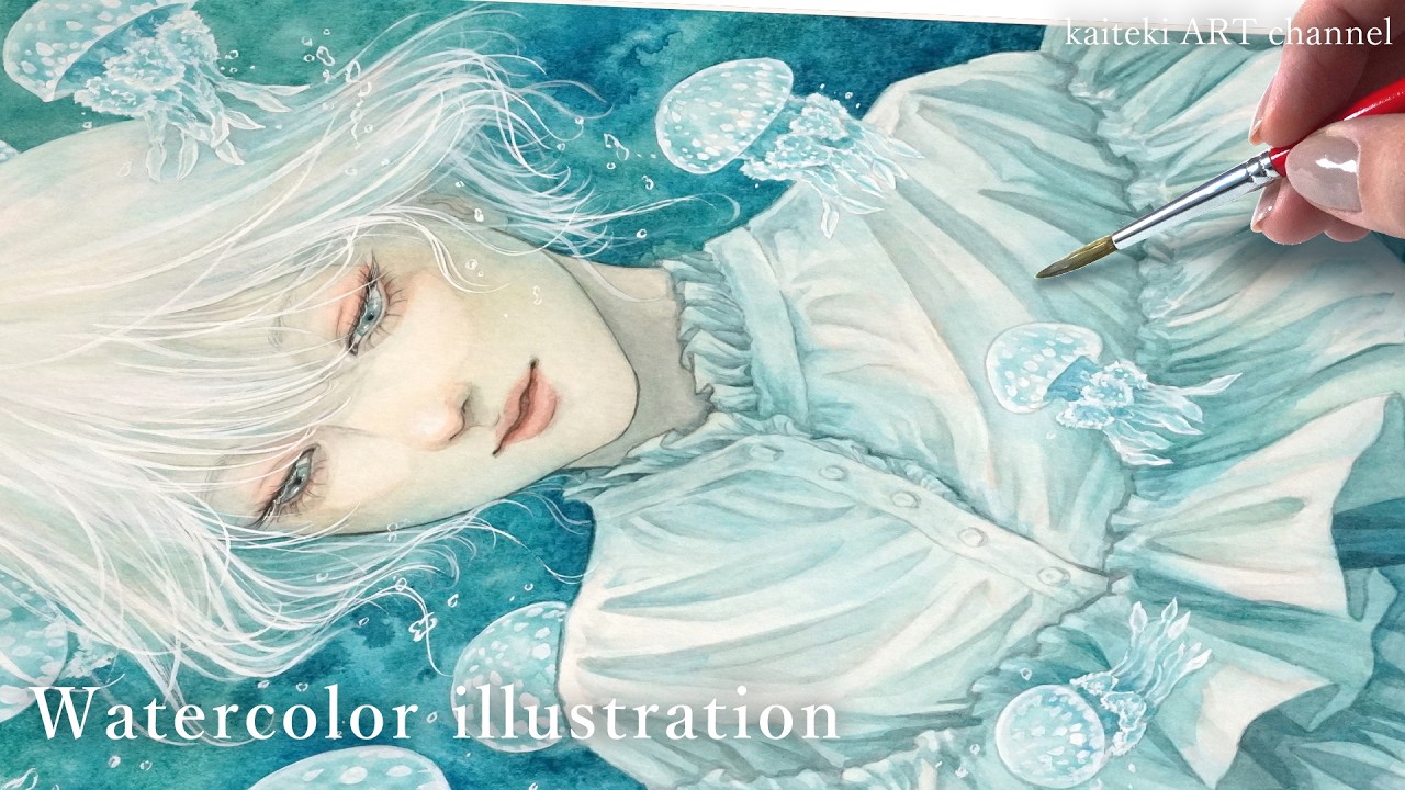 透明水彩イラスト🖌️青い絵の具で描くクラゲ　Painting with Blue paints & Sumi Ink | Watercolor