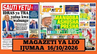 Magazeti ya leo Oktoba 16/2026 ijumaa  magazeti ya michezo leo asubuhi Ijumaa/Simba na Yanga