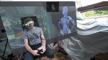 My hologram plays Xbox 360 Halo using Kinect voice control and Zeiss head tracking on a ST1080 HMD