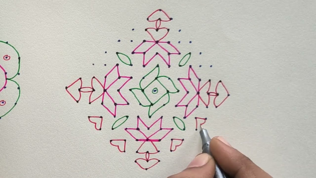 15×1 straight dot rangoli||Colourful kolam||DEVI KOLAM 