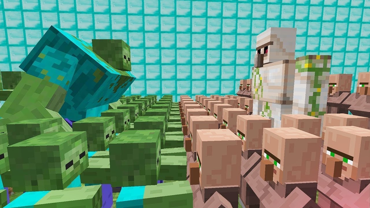 1000 ZOMBIE VS 1000 VILLAGER IN MINECRAFT MOB BATTLE 
