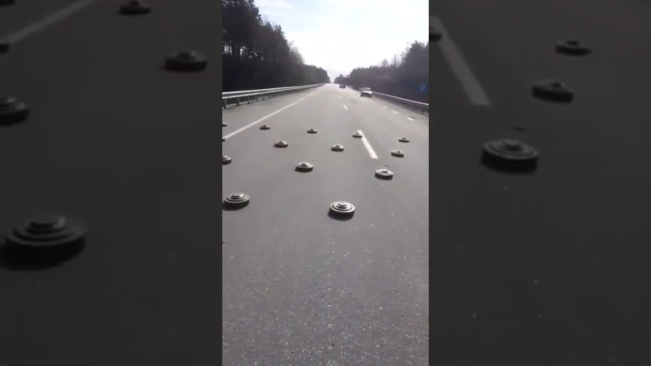 Kharkiv, Mines on the road. War in Ukraine
