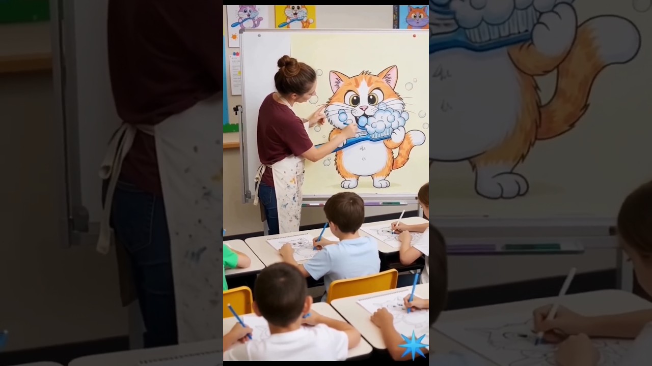 Cat Brushing Teeth Drawing | Cute Classr