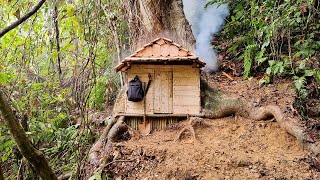 Building Complete Survival Bushcraft Shelter under the giant tree / King Of Satyr