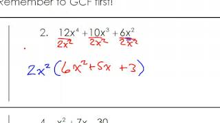 Day 3 HW   #1 to #8   Factoring Quadratic Trinomials, GCF