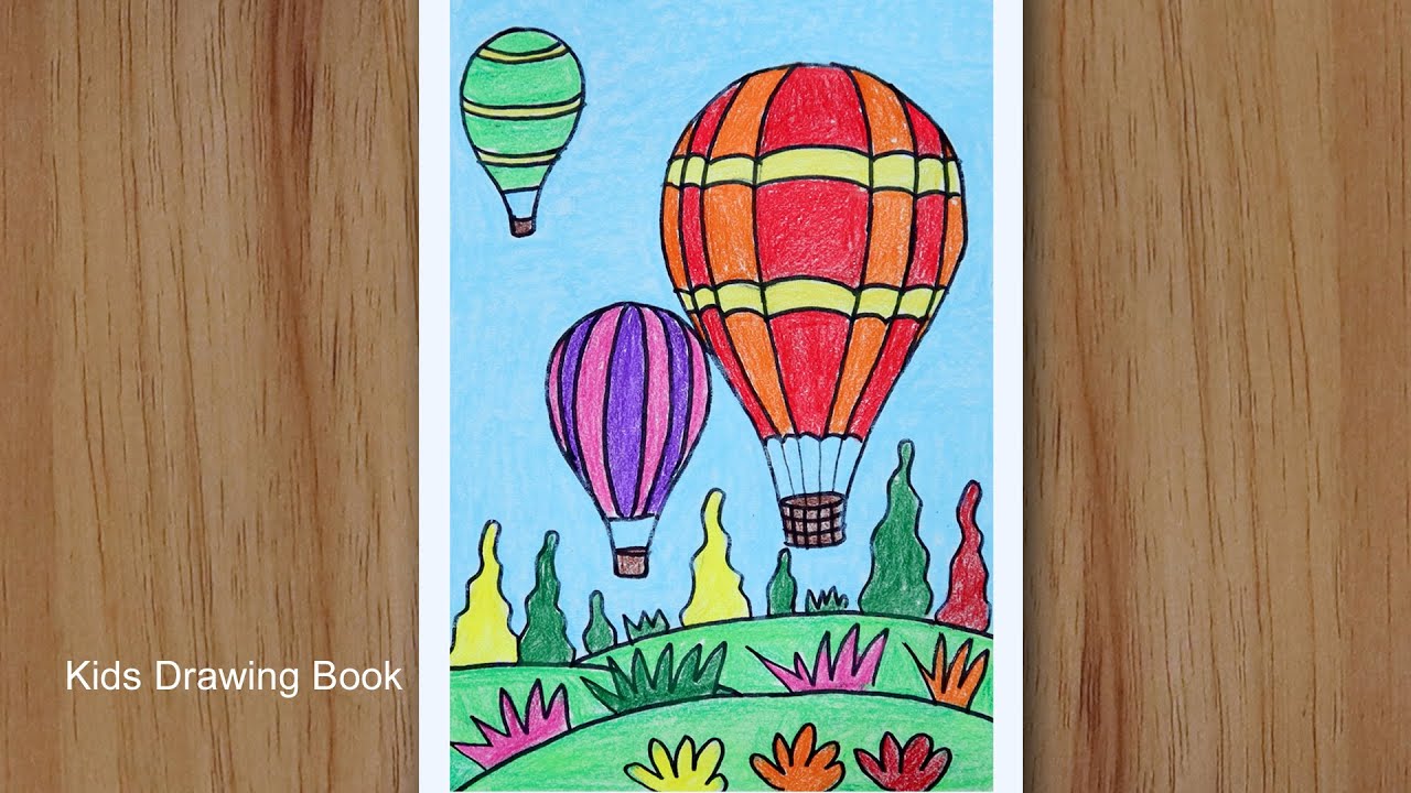 how to draw hot air balloon step by step easy - Scenery drawing for ...