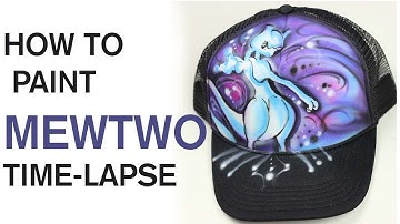Pokemon Mewtwo Graffiti Style Airbrush Hat | Time Lapse Video
