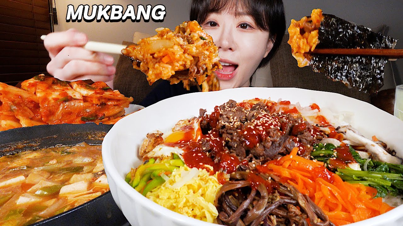💗불고기 넣은 비빔밥⭐️ 휘뚜루마뚜루 비벼서 된장찌개, 매운김치랑 먹방 Bulgogi Bibimbap, Doenjang-jjigae, Spicy kimchi MUKBANG