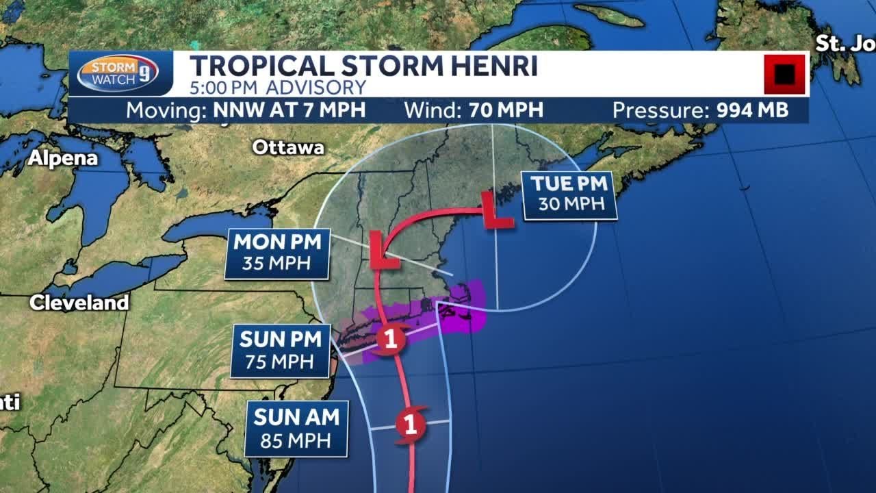 Projected track of Tropical Storm Henri shifts to west in New England ...