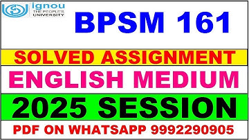 BPSM 161 solved assignment 2025 in English || bpsm 161 solved assignment 2025 || ignou bpsm161 2025