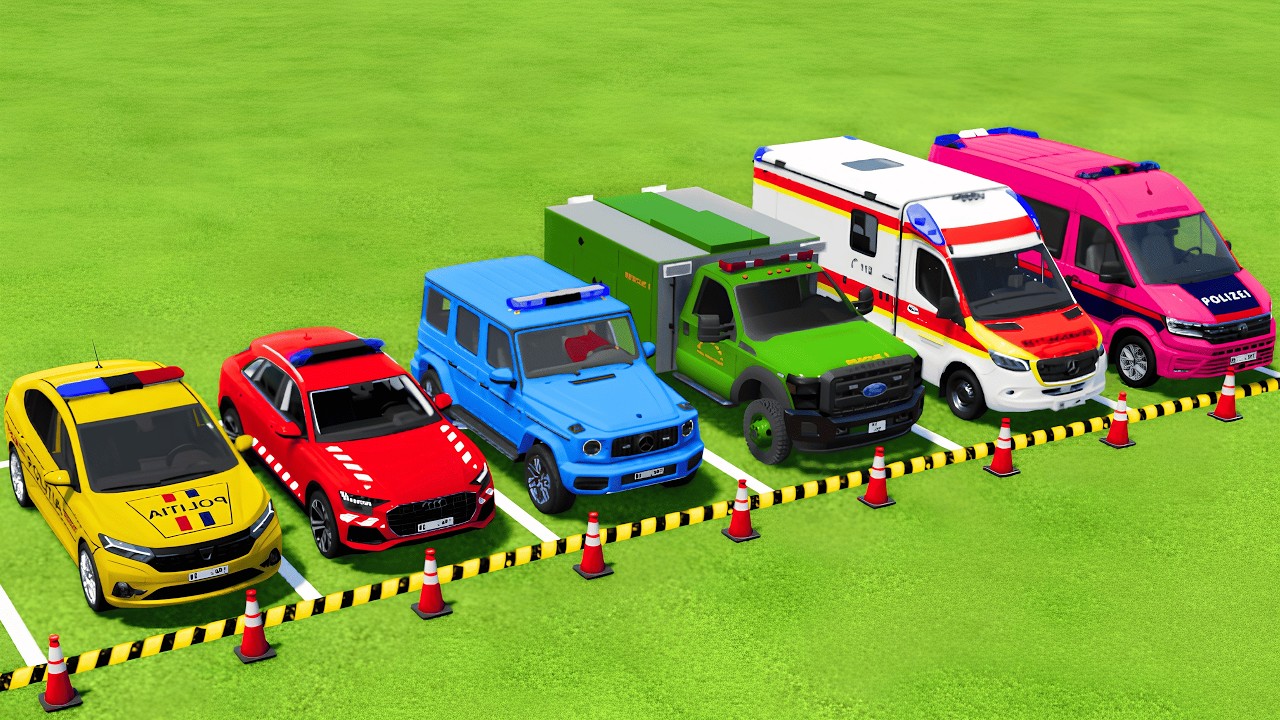 TRANSPORTING POLICE CARS, FIRE DEPARTMENT, AMBULANCE VEHICLES WITH MAN TRUCKS ! Farming Simulator 25