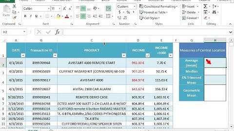 Use the TRIMMEAN,GEOMEAN,AVERAGE and MEDIAN functions in statistics (Excel 2013)
