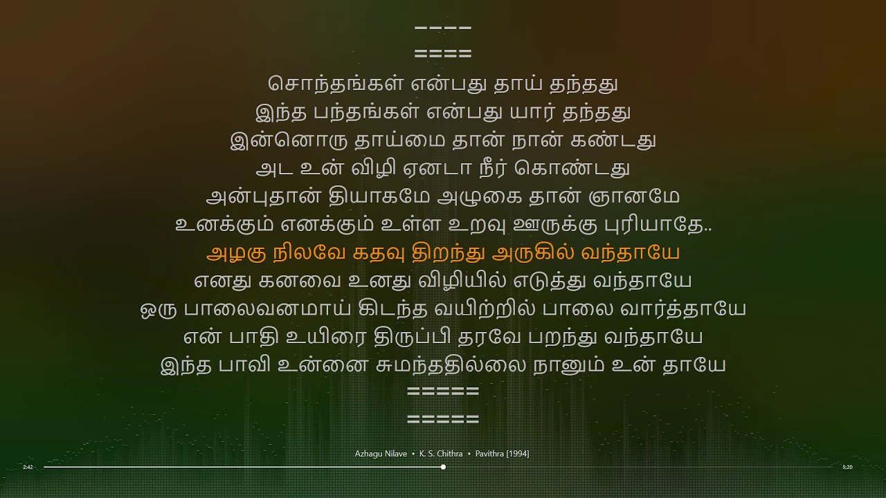 Azhagu Nilave  Pavithra  A R Rahman  synchronized Tamil lyrics song