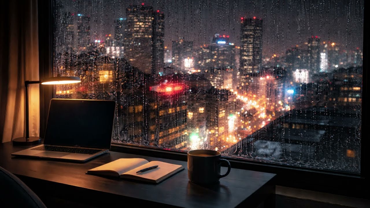 Light Rain at Night in a Cozy Apartment 🌧️ Peaceful Window View for Sleep & Study (3 Hours)