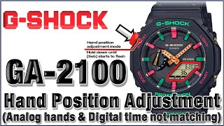 Модуль G-Shock GA-2100 5611 Регулировка исходного положения стрелок (стрелки и цифровое время не совпадают) Демо