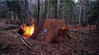 Improvised Survival Shelter Using Old Burnt Out Cabin – Bushcraft Camping Survival Skills