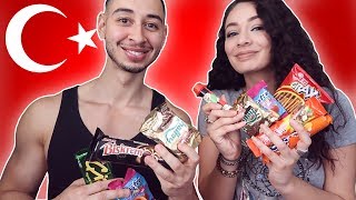 TURKISH SNACKS TASTE TEST 🇹🇷 with Turkish Girlfriend Turkish Culture Reaction #1 | Jay & Rengin