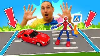 ¡El reductor de velocidad para los coches! Juegos de plastilina con Spiderman