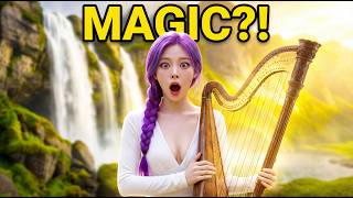 Rumi Playing Harp at Giant Waterfall (1 Hour ) | Cinematic 4K HDR Relaxing Music
