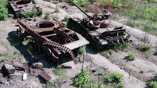 Destroyed military equipment from the war in Ukraine.