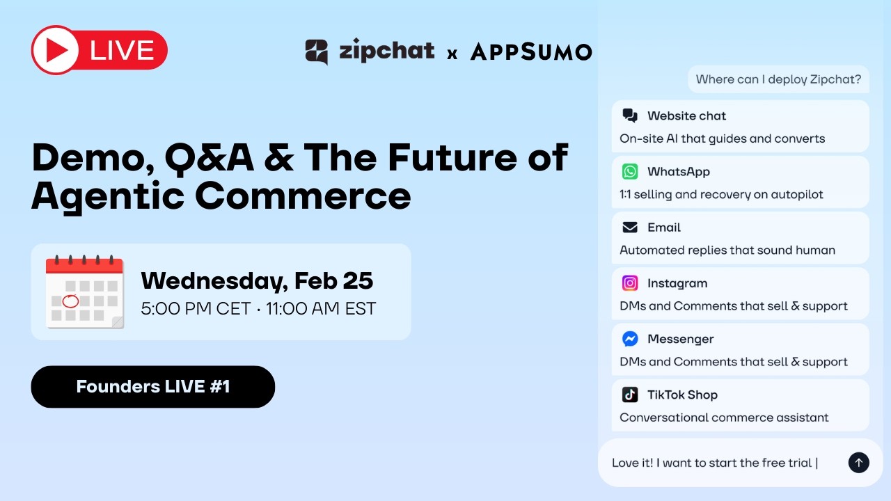 Zipchat AI x AppSumo LIVE #1 - Demo, Q&A & The Future of Agentic Commerce