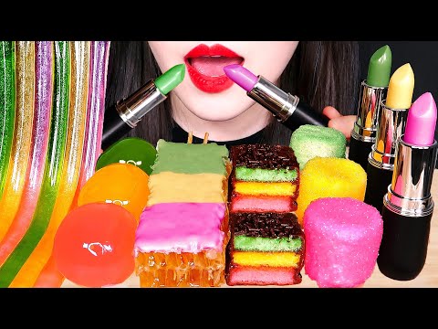 ASMR EDIBLE LIPSTICKS, CHOCOLATE HONEYCOMB, JELLY NOODLES, MARSHMALLOWS 먹는립스틱, 초콜릿벌집꿀, 젤리 먹방 咀嚼音