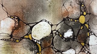 WATERCOLOR, neurographic inspired ink lines & gold nuggets - 284