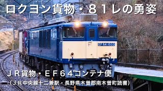 ＪＲ貨物・ＥＦ６４ロクヨン・８１レコンテナ便の勇姿（ＪＲ中央線十二兼駅・長野県木曽郡南木曽町読書）