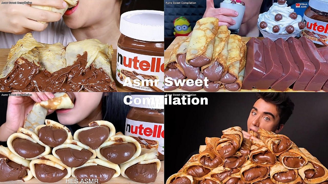 ASMR Nutella Chocolate Crepe Rolls Compilation | No Talking | Only Bits | ASMR Mukbang | ASMR Food
