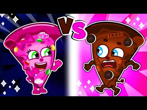 3738 T67 Kids in Pizza Slices Pink vs Chocolate