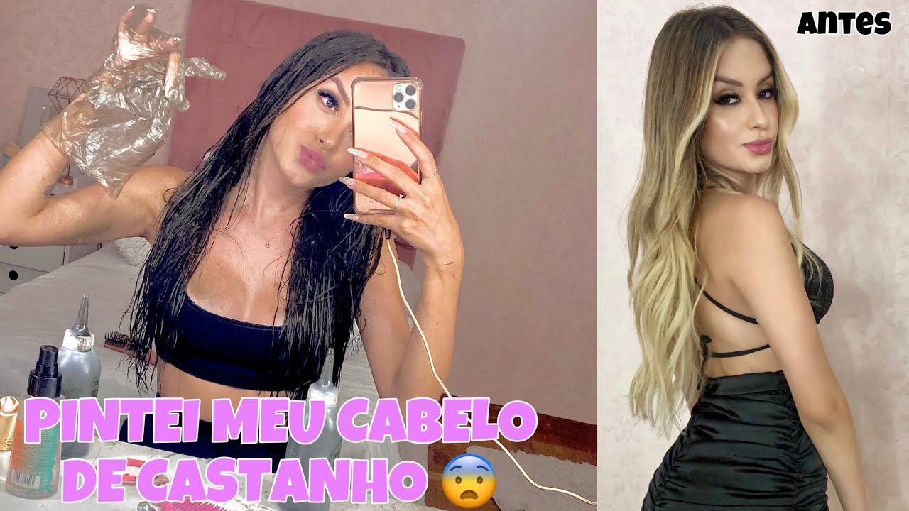 PINTEI MEU CABELO DE CASTANHO EM CASA 😍