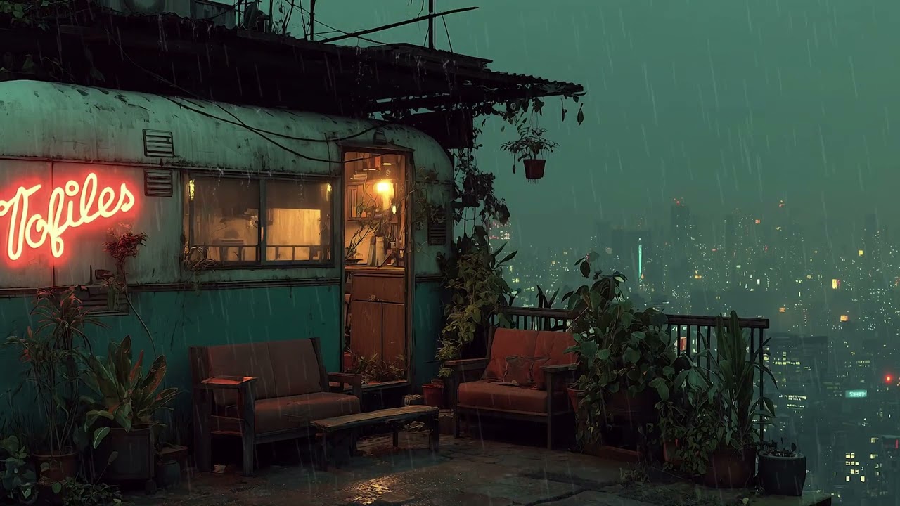 Glowing Skies & Soft Drizzle ⛈️ Cyberpunk Lofi Music