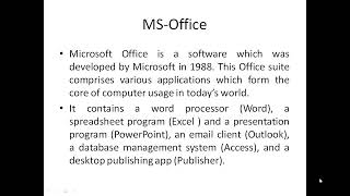 Operating System, Windows MS and MS Office (Lecture 3)