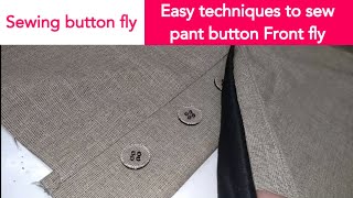 How to sew button front fly in pants | trouser button fly