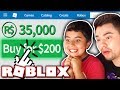 GIVING MY LITTLE BROTHER 35,000 ROBUX!! *$200+ WORTH!* (Roblox)