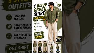 1 Olive Green Shirt, 5 Stylish Outfit Combinations 🔥 | Men’s Fashion #MensFashion #MensStyle #shorts