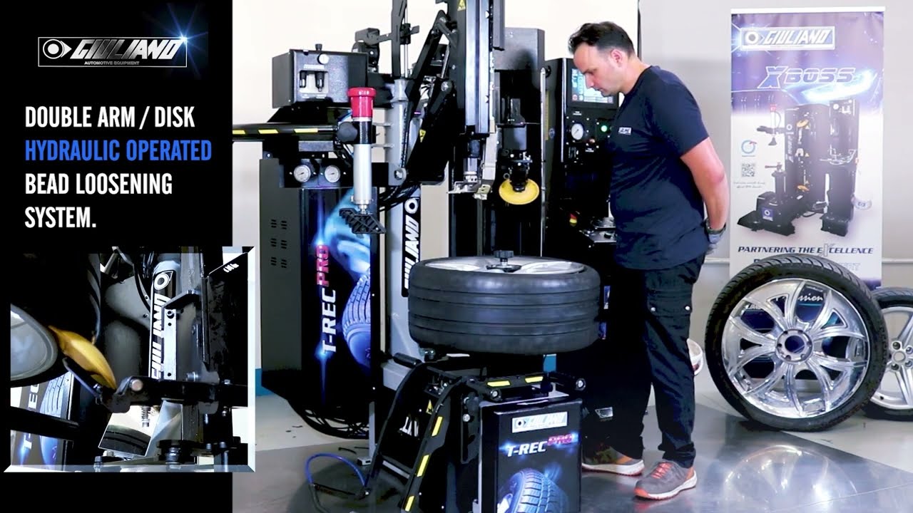 TREC tire changer demonstration video Giuliano Automotive YouTube