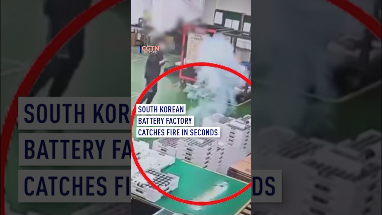 Moment the South Korean battery plant catches fire