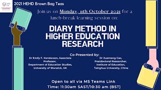 Diary Method in Higher Education Research: Co-presented by Dr. Emily Henderson & Dr. Nidhi Sabharwal
