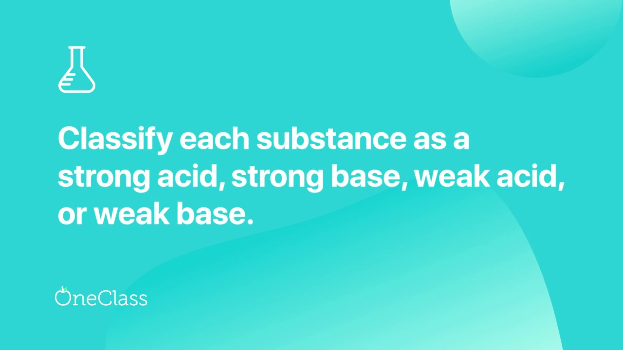 Strong Substances Classify each substance as a strong acid, strong base, weak acid, or ...
