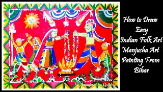 How to Draw Easy Indian Folk Art Manjusha Art Painting From Bihar