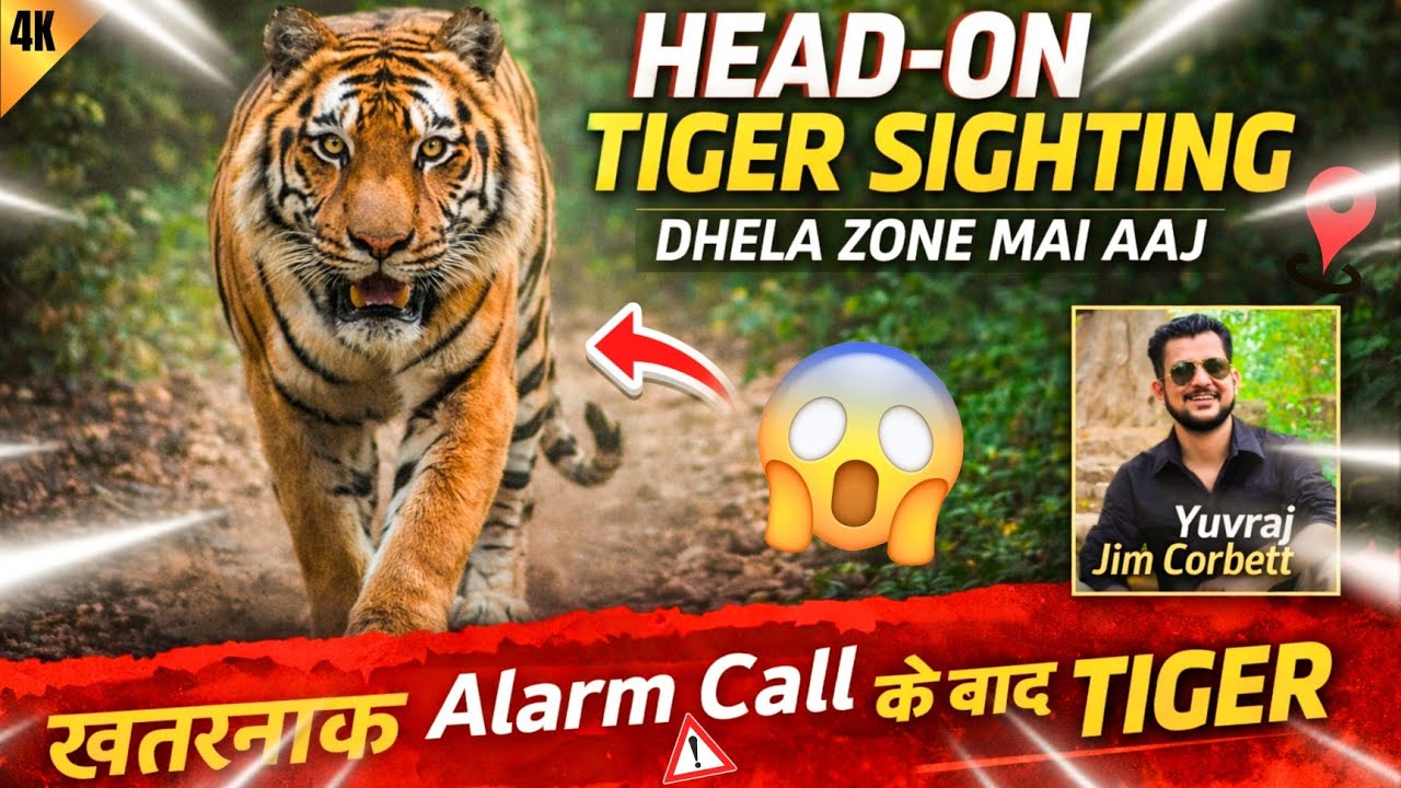 HEAD-ON TIGER SIGHTING 😱 Dhela Zone Mein Aaj Ka Sabse Khatarnaak Moment 🧐 #yuvrajjimcorbett 