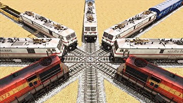 7 LINE BRANCHED DIAMOND RAILROAD CROSSING | Trains Bumpy Railroad Crossing | Train Simulator