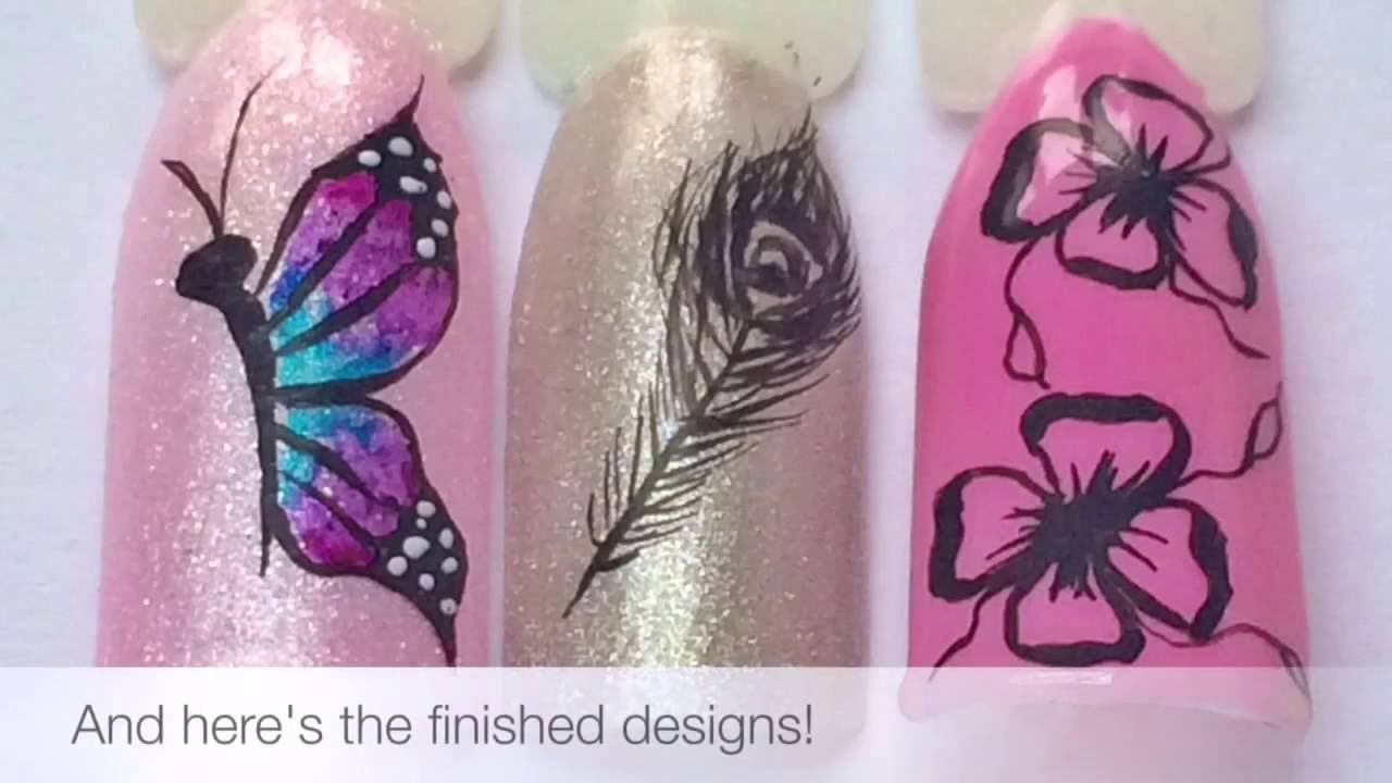 How To Draw Freehand Nail Art With Acrylic Paint - Youtube