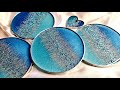 #1245 Beautiful Blue, Aqua And Silver 'Bling' Resin Coasters